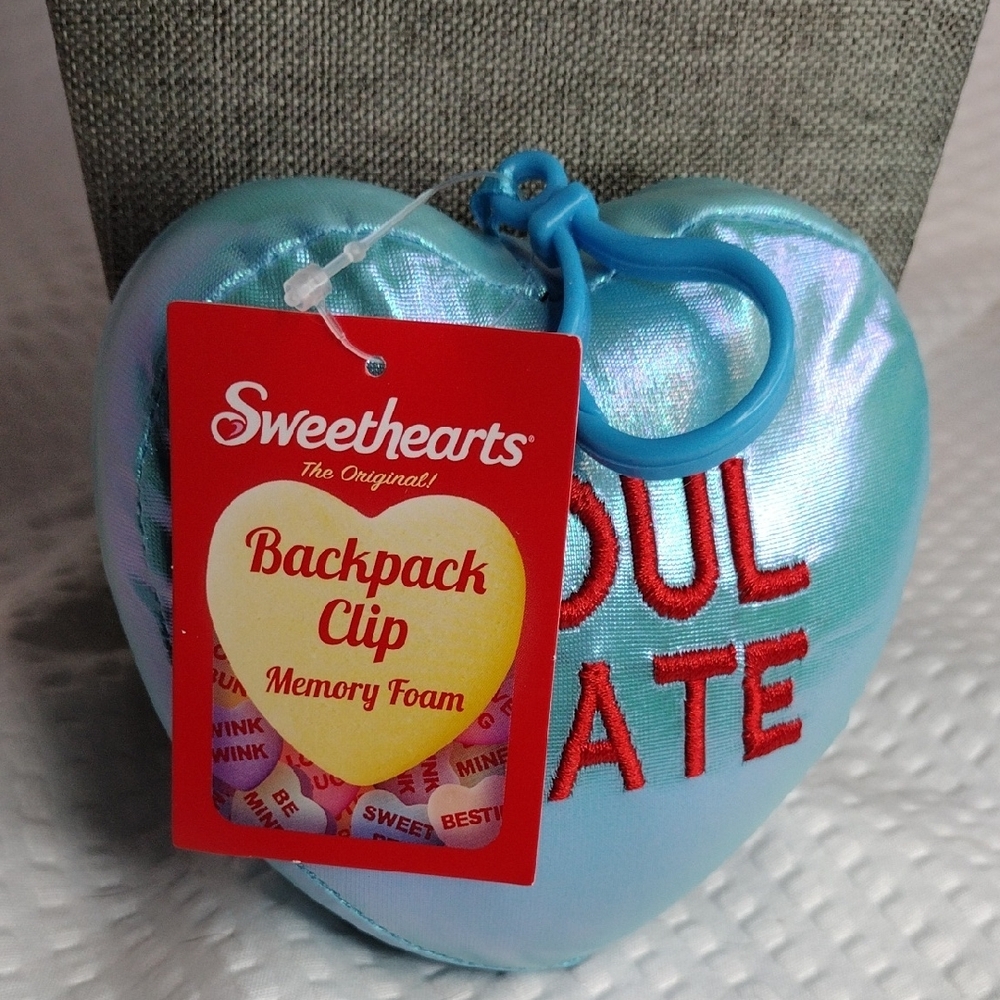 Sweethearts Blue Heart-Shaped Bag Charm with Red 'Soul Mate' Embroidery - Picture 3 of 5